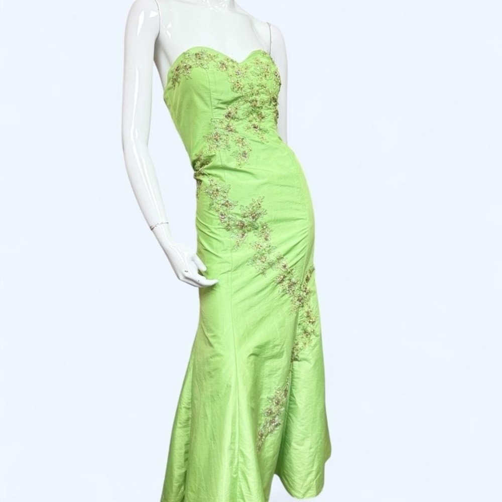 Chartreuse Beaded Fairycore Gown Y2K Princess Formal‎ Dress Womens 10 - Picture 3 of 8